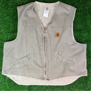 VTG Vintage 90s Carhartt Gary Sherpa Lined Vest USA UNION Duck 2XL Zip RARE